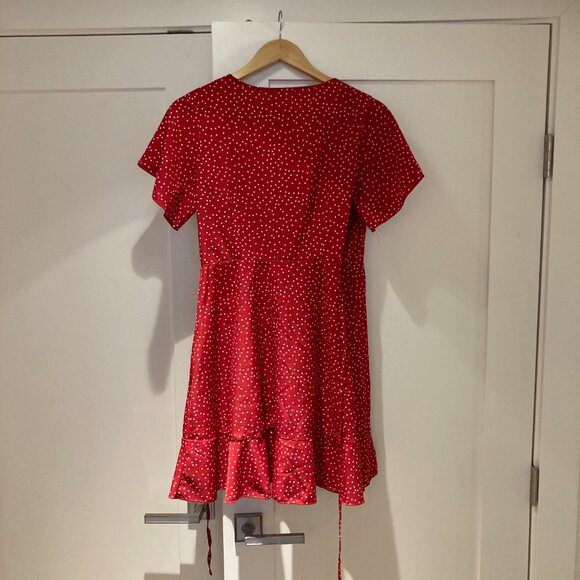 Shein Red Polka Dot Wrap Dress Size 6 (M) - Picture 2 of 13